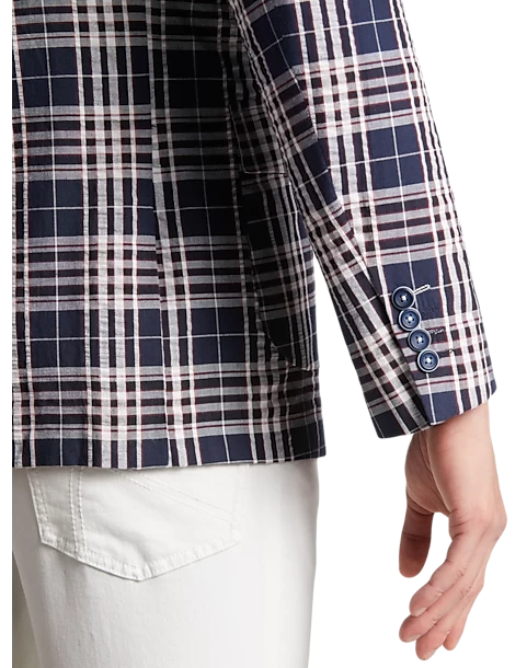 Paisley & Gray Slim Fit Suit Separates Coat, Navy Seersucker Plaid - Image 2