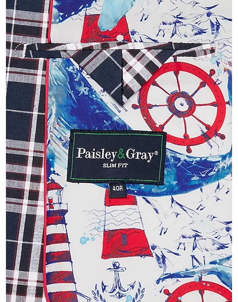 Paisley & Gray Slim Fit Suit Separates Coat, Navy Seersucker Plaid - Image 3