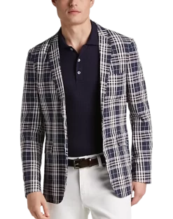 Paisley & Gray Slim Fit Suit Separates Coat, Navy Seersucker Plaid