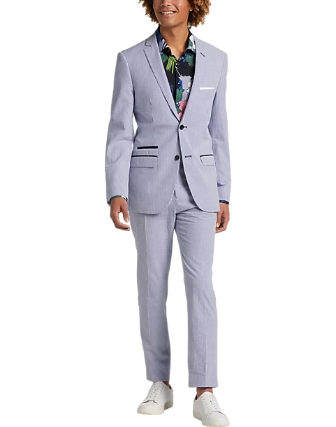 Paisley & Gray Slim Fit Suit Separates Coat, Blue & White Seersucker - Image 2