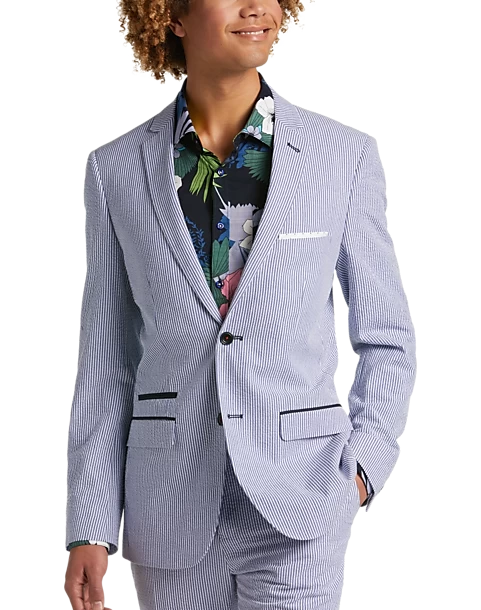 Paisley & Gray Slim Fit Suit Separates Coat, Blue & White Seersucker
