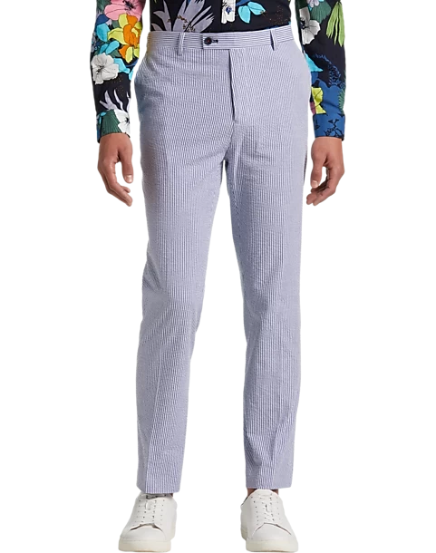 Paisley & Gray Slim Fit Suit Separates Pants, Blue & White Seersucker