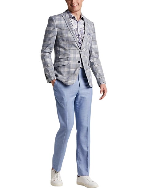 Paisley & Gray Slim Fit Suit Separates, Blue & Beige Check - Image 6