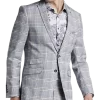 Paisley & Gray Slim Fit Suit Separates Coat, Blue & Beige Check