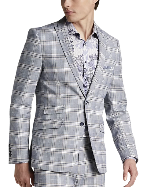 Paisley & Gray Slim Fit Suit Separates Coat, Blue & Beige Check