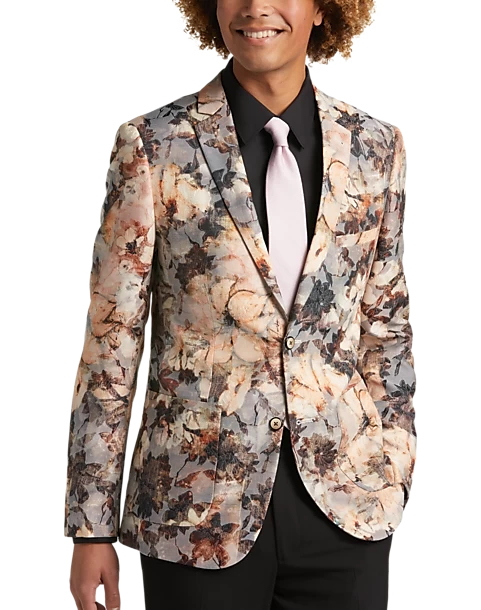 Paisley & Gray Slim Fit Suit Separates Coat, Brown And Cream Floral