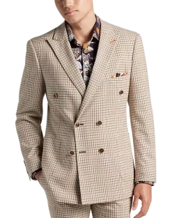 Paisley & Gray Slim Fit Double Breasted Suit Separates Coat, Tan Check