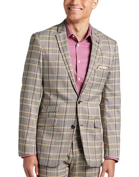 Paisley & Gray Slim Fit Suit Separates Coat, Olive & Yellow Check