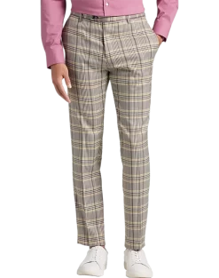 Paisley & Gray Slim Fit Suit Separates Pants, Olive & Yellow Check