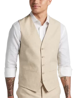 JOE Joseph Abboud Slim Fit Linen Blend Suit Separates Vest, Tan Chambray