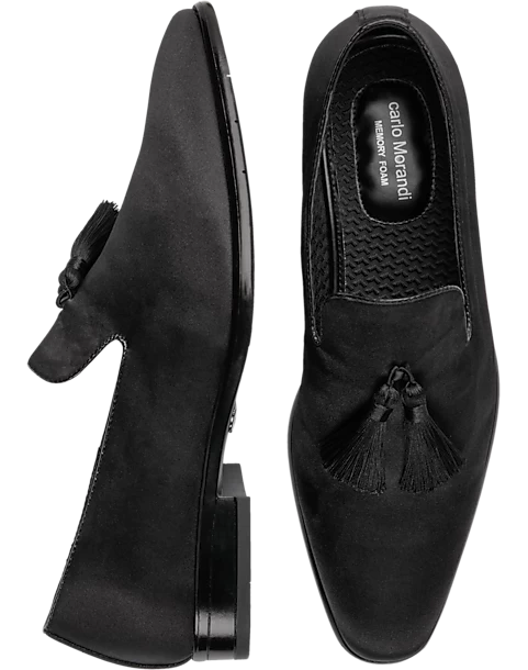Carlo Morandi Tasseled Satin Formal Loafers, Black