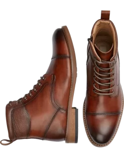 Joseph Abboud Cap Toe Inside Zipper Ankle Boots, Cognac