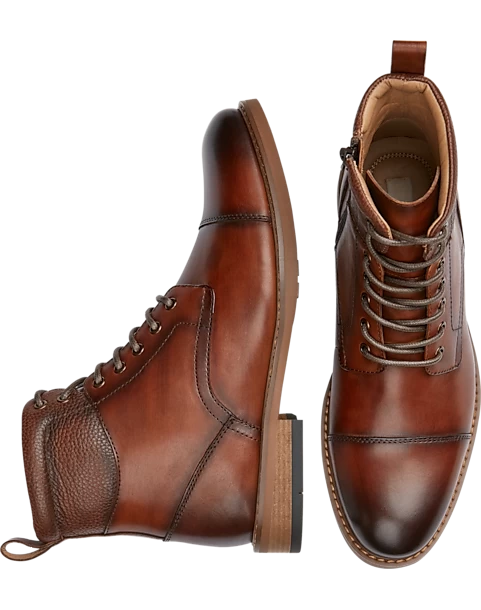 Joseph Abboud Cap Toe Inside Zipper Ankle Boots, Cognac