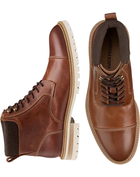 Johnston & Murphy Barrett Cap Toe Lace-Up Boots, Cognac