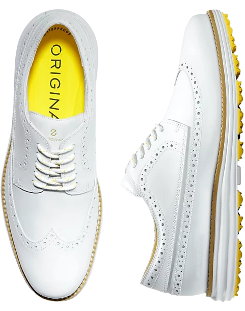 Cole Haan Original Grand Water-Resistant Wingtip Golf Oxfords, White