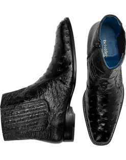 Belvedere Roger Ostrich Chelsea Boot, Black