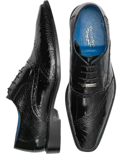 Belvedere Nino Ostrich & Eel Cap Toe Oxfords, Black