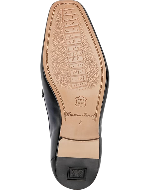 Belvedere Bruno Ostrich & Calf Moc Toe Bit Loafers, Navy - Image 2