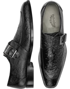 Belvedere Josh Ostrich Moc Toe Monk Strap Shoes, Gray