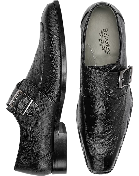 Belvedere Josh Ostrich Moc Toe Monk Strap Shoes, Gray