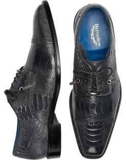 Belvedere Batta Ostrich Cap Toe Oxfords, Olive