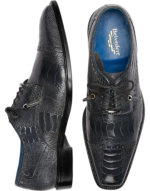 Belvedere Batta Ostrich Cap Toe Oxfords, Olive