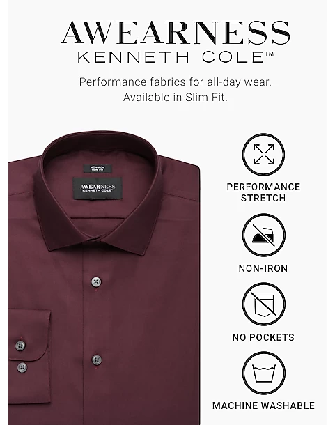 Awearness Kenneth Cole Slim Fit Performance Stretch Dress Shirt, Purple - Image 2