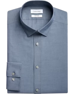 Calvin Klein Refined Cotton Stretch Supima Slim Fit Hidden Button-Down Collar Dress Shirt, Blue