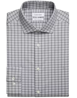 Calvin Klein Slim Fit Embroidered Logo Dress Shirt, Graphite Plaid