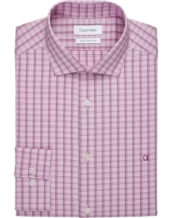 Calvin Klein Slim Fit Embroidered Logo Dress Shirt, Purple Lights Plaid