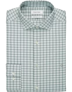 Calvin Klein Slim Fit Embroidered Logo Dress Shirt, Soft Sage Plaid