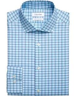 Calvin Klein Slim Fit Embroidered Logo Dress Shirt, Aqua Plaid