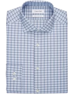 Calvin Klein Slim Fit Embroidered Logo Dress Shirt, Royal Blue Plaid