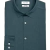 Calvin Klein Refined Cotton Stretch Supima Slim Fit Hidden Button-Down Collar Dress Shirt, Aquamarine