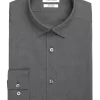 Calvin Klein Refined Cotton Stretch Supima Slim Fit Hidden Button-Down Collar Dress Shirt, Charcoal