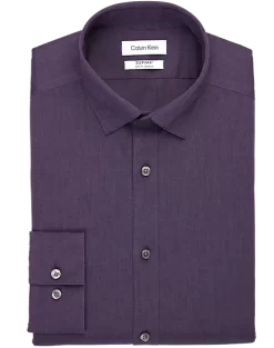 Calvin Klein Refined Cotton Stretch Supima Slim Fit Hidden Button-Down Collar Dress Shirt, Purple