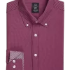 Michael Strahan Four-Way Stretch Modern Fit Dress Shirt, Burgundy Dot