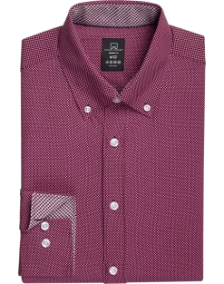 Michael Strahan Four-Way Stretch Modern Fit Dress Shirt, Burgundy Dot
