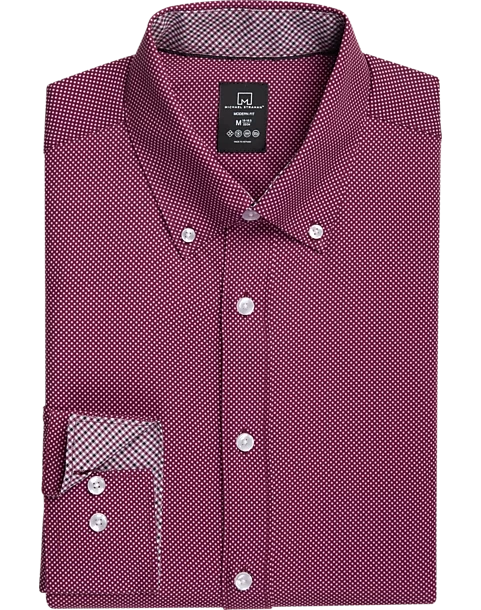 Michael Strahan Four-Way Stretch Modern Fit Dress Shirt, Burgundy Dot