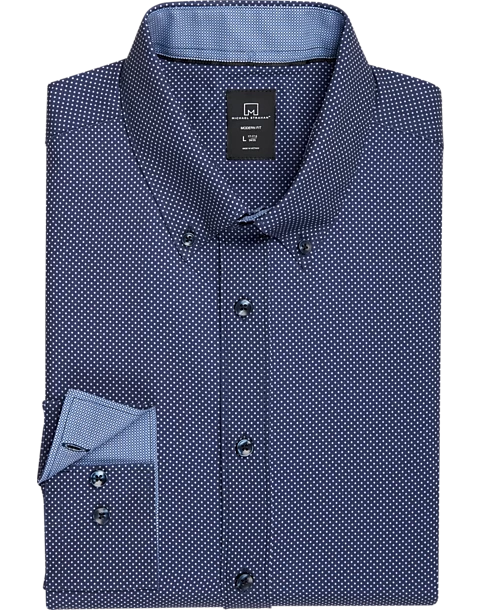 Michael Strahan Modern Fit 4-Way Stretch Dress Shirt, Blue Dot