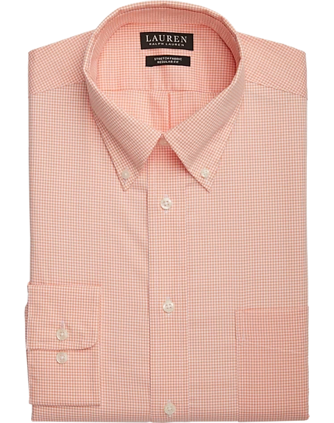 Lauren By Ralph Lauren UltraFlex Regular Fit Button-Down Collar Dress Shirt, Orange Gingham