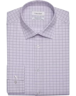 Calvin Klein Refined Cotton Stretch Supima Slim Fit Dress Shirt, Lilac Plaid