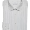 Calvin Klein Refined Cotton Stretch Supima Slim Fit Dress Shirt, Gray Stripe
