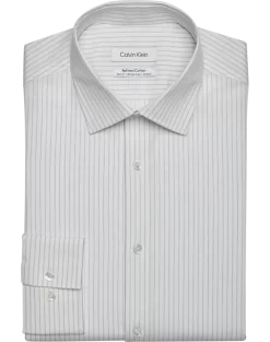 Calvin Klein Refined Cotton Stretch Supima Slim Fit Dress Shirt, Gray Stripe