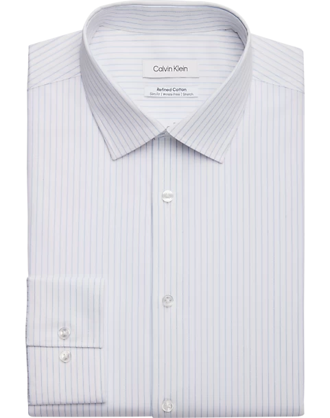 Calvin Klein Refined Cotton Stretch Supima Slim Fit Dress Shirt, Light Blue Stripe