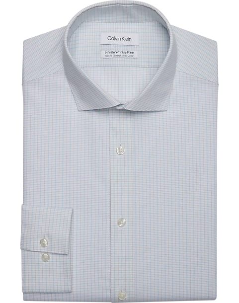 Calvin Klein Infinite Wrinkle Free Slim Fit Stretch Collar Dress Shirt, Blue Plaid