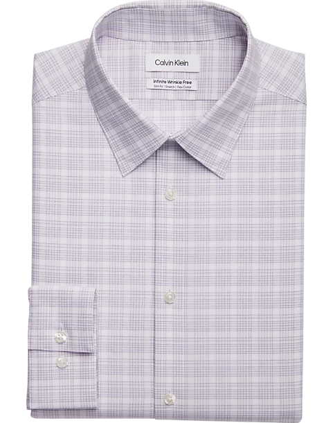 Calvin Klein Infinite Wrinkle Free Slim Fit Stretch Collar Dress Shirt, Iris Plaid