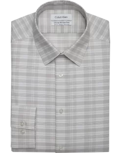 Calvin Klein Infinite Wrinkle Free Slim Fit Stretch Collar Dress Shirt, Taupe Plaid