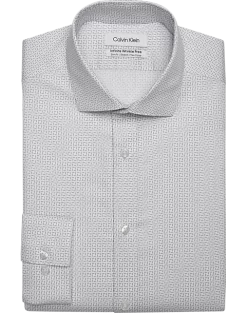 Calvin Klein Infinite Wrinkle Free Slim Fit Stretch Collar Dress Shirt, Gray Squares