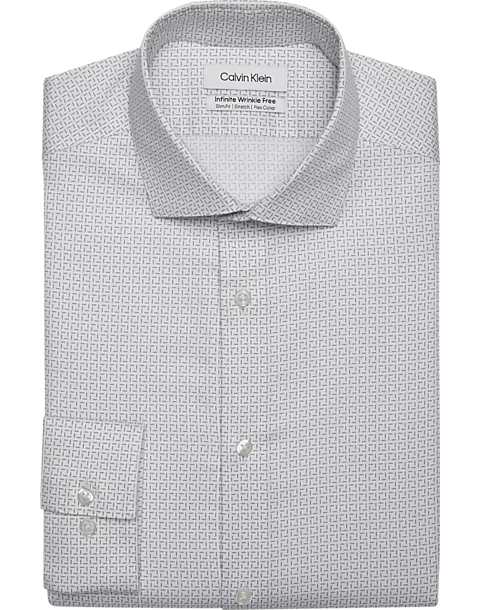Calvin Klein Infinite Wrinkle Free Slim Fit Stretch Collar Dress Shirt, Gray Squares